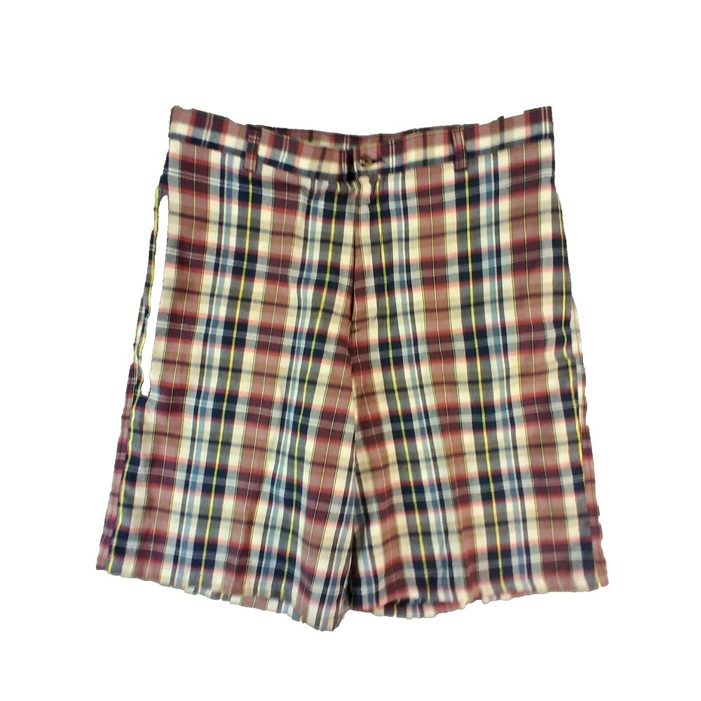 T Harris Shorts men's 36 x 10 blue Bermuda plaid lightweight cotton preppy retro